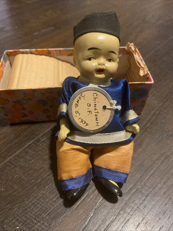 Adorable Muñeca Antigua Bisque Porcelana Asiática Articulada Cuerda Pintada a Mano  Foto 2 de 4