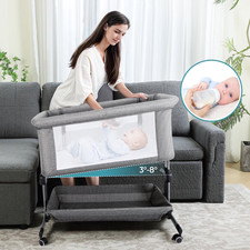 Baby Bedside Sleeper Bassinet, 6 Height Adjustable Crib with Matress Mosquito Ne
