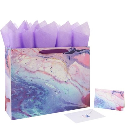 wishinside 16.5  Extra Large Purple Marble Gift Bag Set with Handles, Gree