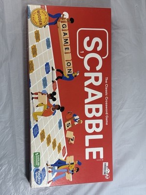 Scrabble Board Game The Classic Crossword Game WOODEN Tile Racks Hasbro NEW