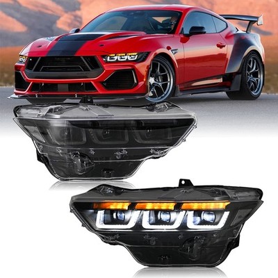 2PCS Triple Beam LED Headlights For 2024-2026 Ford Mustang Head Lamp Sequential