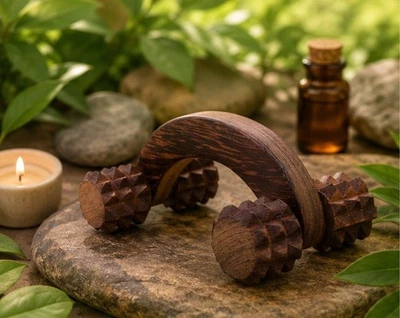 Wooden Massager with 4 Wheel Massage Roller Muscle Relaxer for Neck Shoulder Arm - Image 1 of 3