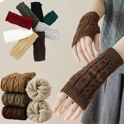 Thermal Fingerless Gloves Winter Knit Wrist Hand Warmers Half Finger Mittens -