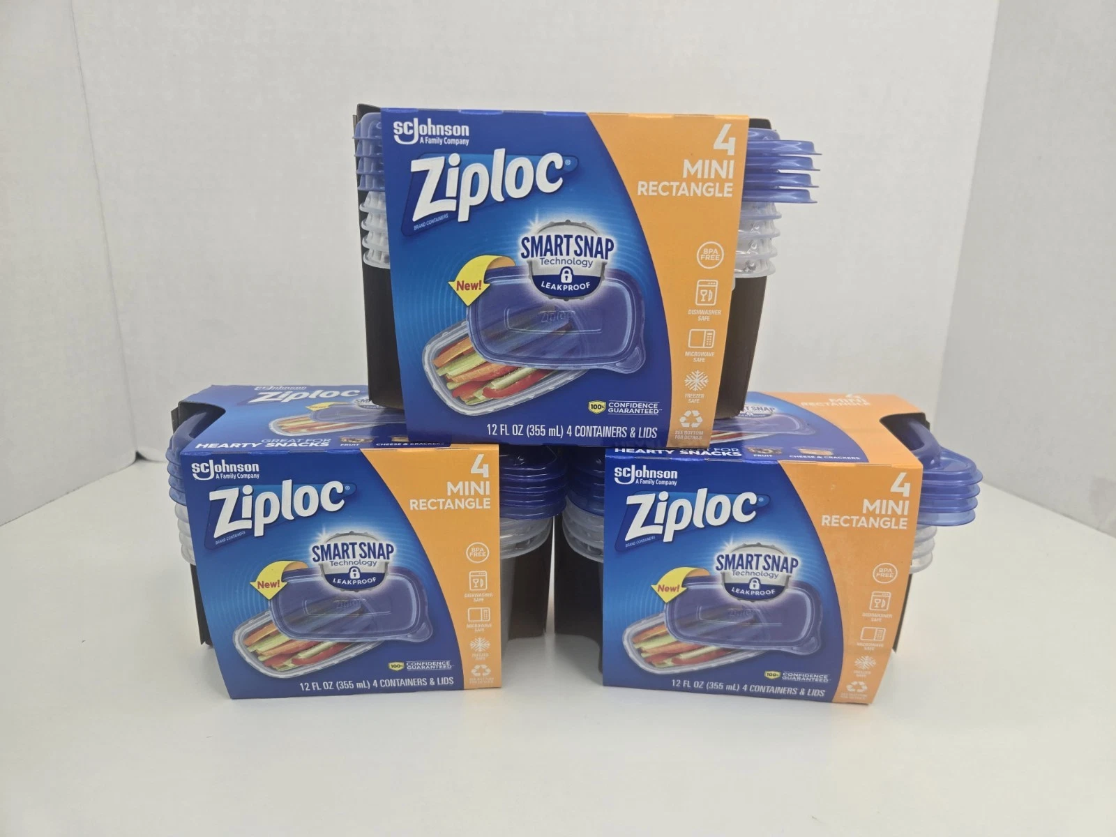 Ziploc Smart Snap Mini Rectangle Container 4 ct Lot Of 3 Packs (12 Total)