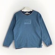 VTG Y2K Nike Athle71c Sweatshirt Womens L Blue Fleece Grey Tag Spellout Pullover