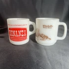2 Vintage Milk Glass Coffee Mugs,  Bonanza, Winchell’s 8 oz, D Handles