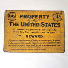 1960s Tin Sign Property United States US Forest Service Reward Vintage Trespass