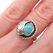 Old Pawn 925 Sterling Silver Vintage Southwestern Turquoise Floral Ring Size 4.5