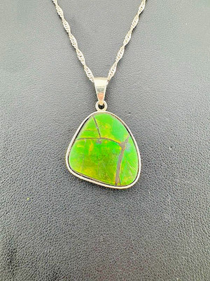 R & G 925 STERLING SILVER FREE FORM AMMOLITE NECKLACE 18'' OPALIZED FOSSIL 2637