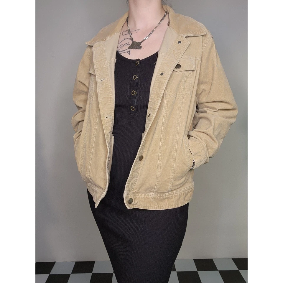 Chaqueta ligera de algodón con cuello abotonado de pana tostada Y2k años 90 talla XL Foto 4 de 4