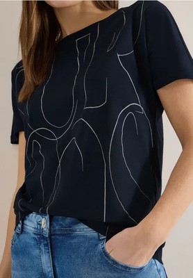 CECIL 324649 Shirt kurzarm Folienprint Casual U-Boot-Ausschnitt lässig bequem bl