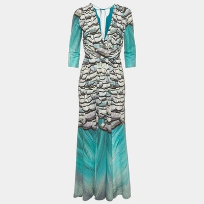 Roberto Cavalli Blue Printed Jersey Maxi Dress L