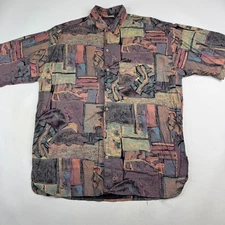 Vintage Van Heusen 417 Mens Large Multicolor Colore Italia Geometric 90s Shirt
