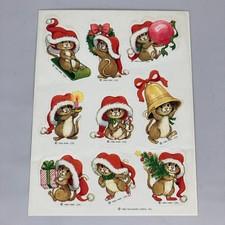 VTG 80s 1984 HALLMARK Christmas Holiday Sticker Sheet Santa Mouse Bell Tree Rare