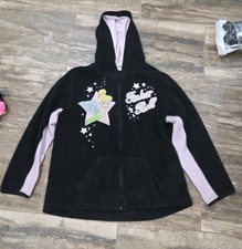 Disney Tinker Bell Zip Hoodie Black Pink Fleece Jacket Juniors XL Fairy Graphic