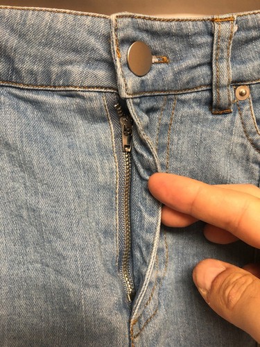 Forever 21 Size M Light Blue Denim Jean Zipper Front Frayed Mini Skirt Y2K - Picture 2 of 12
