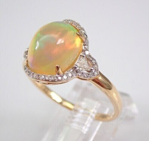 3Ct Oval Halo Engagement Ring Genuine Ethiopian Fire Opal 14K Yellow Gold Plated - Picture 2 of 6