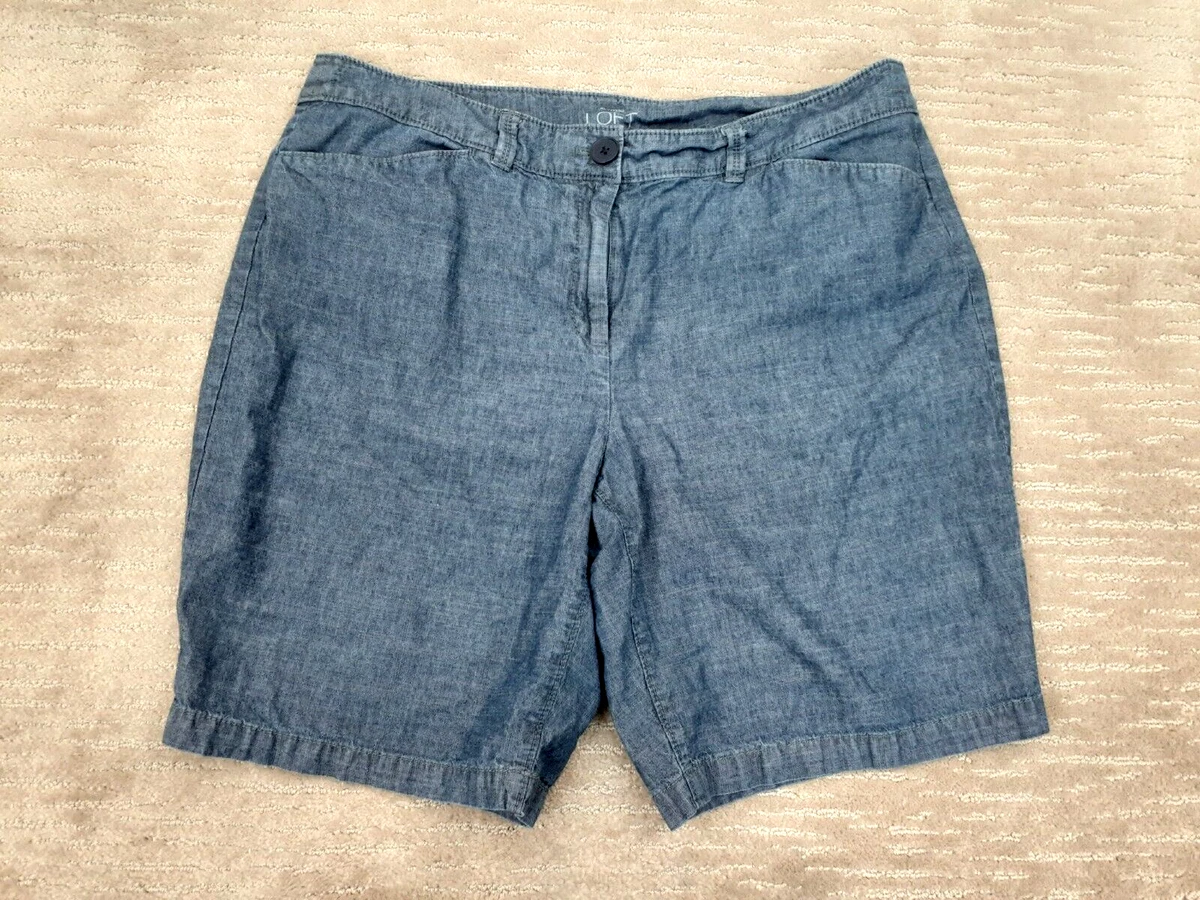 Ann Taylor LOFT Women s Sz 14 Curvy Blue Chambray Shorts Cotton 9
