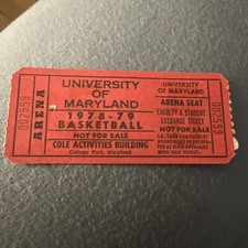 1978/79 Canisius @ U Maryland Mens Basketball Ticket Buck Williams Freshman Year