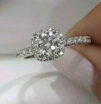 2.50Ct Round Cut Real Moissanite Halo Engagement Ring 14K White Gold Plated