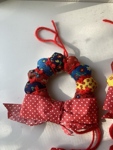 Vintage Christmas CALICO Patchwork Ornaments Set Of 4 Vtg Xmas 70s 80s Hand Made - Picture 12 of 12