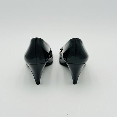 Authentic PRADA Black Leather Heels Silver Logo Buckle Shoes