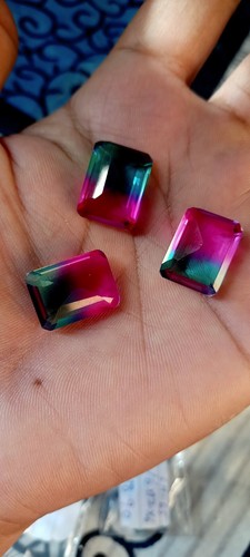 43.75 CT Good Looking Emerald Cut BI-Multicolor Tourmaline Doublet Gemstone 3 P - Picture 7 of 7