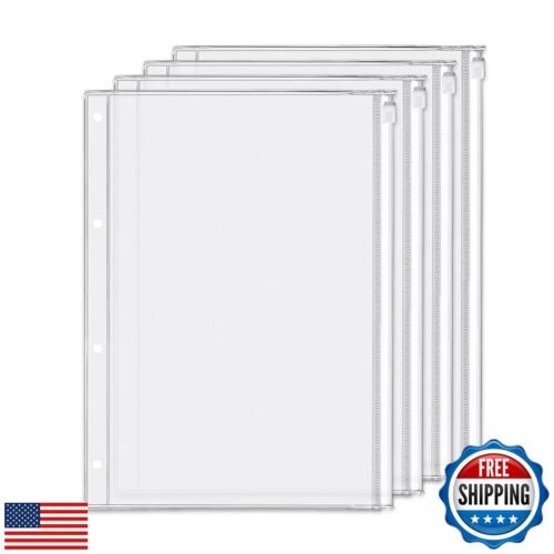 4 Pack A4 4 Holes Binder Zip Pockets Plastic Binder Zipper Folders Waterproof