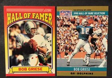 Free Ship 1990 Score #601 & 1990 Pro Set #24 Bob Griese Miami Dolphins HOF NM