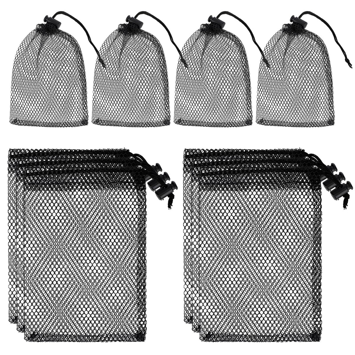 10Pack Black Nylon Mesh Drawstring Bags Small Travel Stuff Bags 
