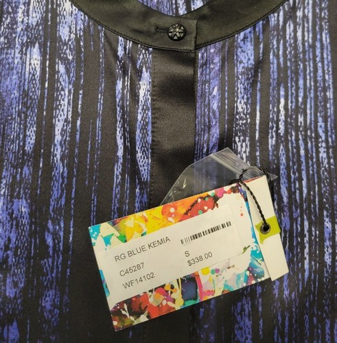 Camisa para mujer ROBERT GRAHAM KEMIA 100 % seda talla pequeña azul negra abstracta nueva con etiquetas - Imagen 5 de 8