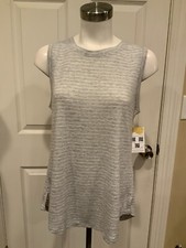 Athleta Light Gray & White Striped Heathered Tank Top, Size Medium
