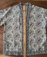 Max Studio Women's Large Black Print Kimono  EUC