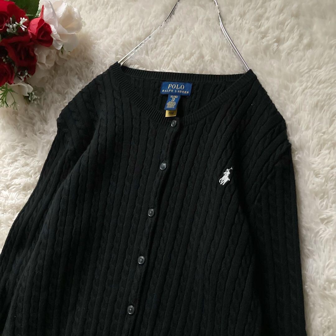 Polo Ralph Lauren Cable Cardigan Pony Embroidery Girls XL Black