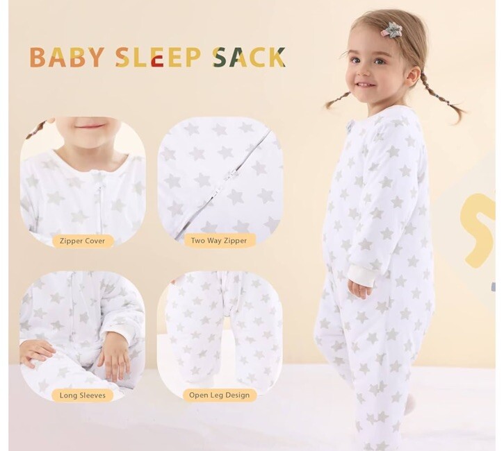 Homeal Toddler Sleep Sack 3T-5T Huge Warm White Stars