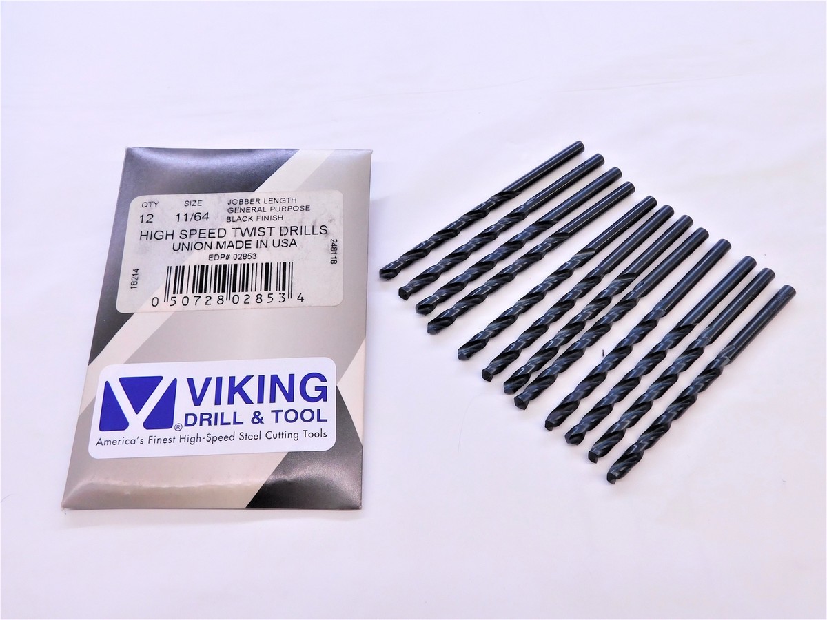 12PCS VIKING 11/64 O.D. BLACK OXIDE HSS JOBBER LENGTH DRILL BIT