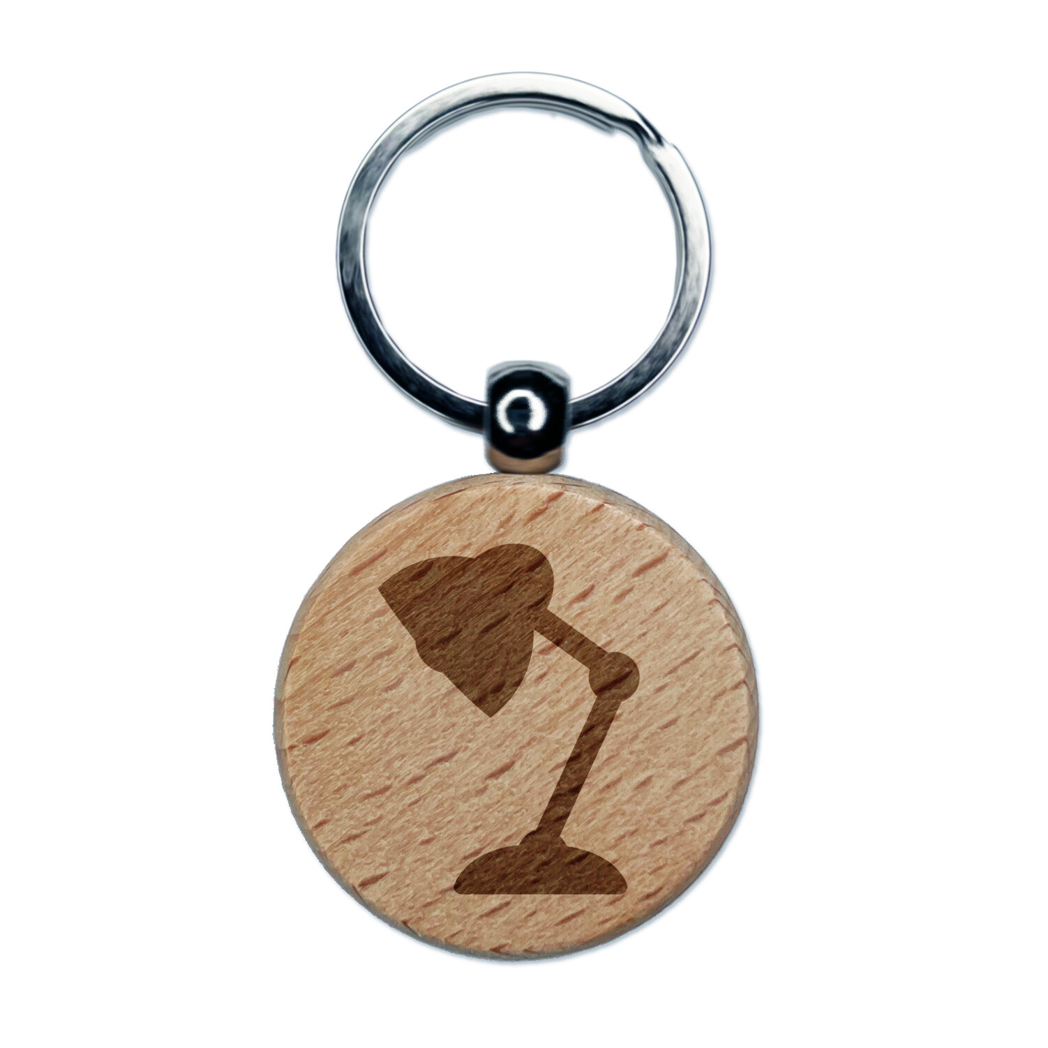 Desk Lamp Engraved Wood Round Keychain Tag Charm