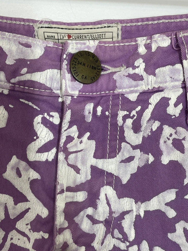 Pantalones cortos enrollados DVF Loves Current/Elliott para mujer 26 púrpura blanco estampado floral Foto 3 de 4