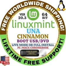Linux MINT 20.3 B USB UNA Cinnamon 64-Bit Live Boot, Full Install for MAC, PC