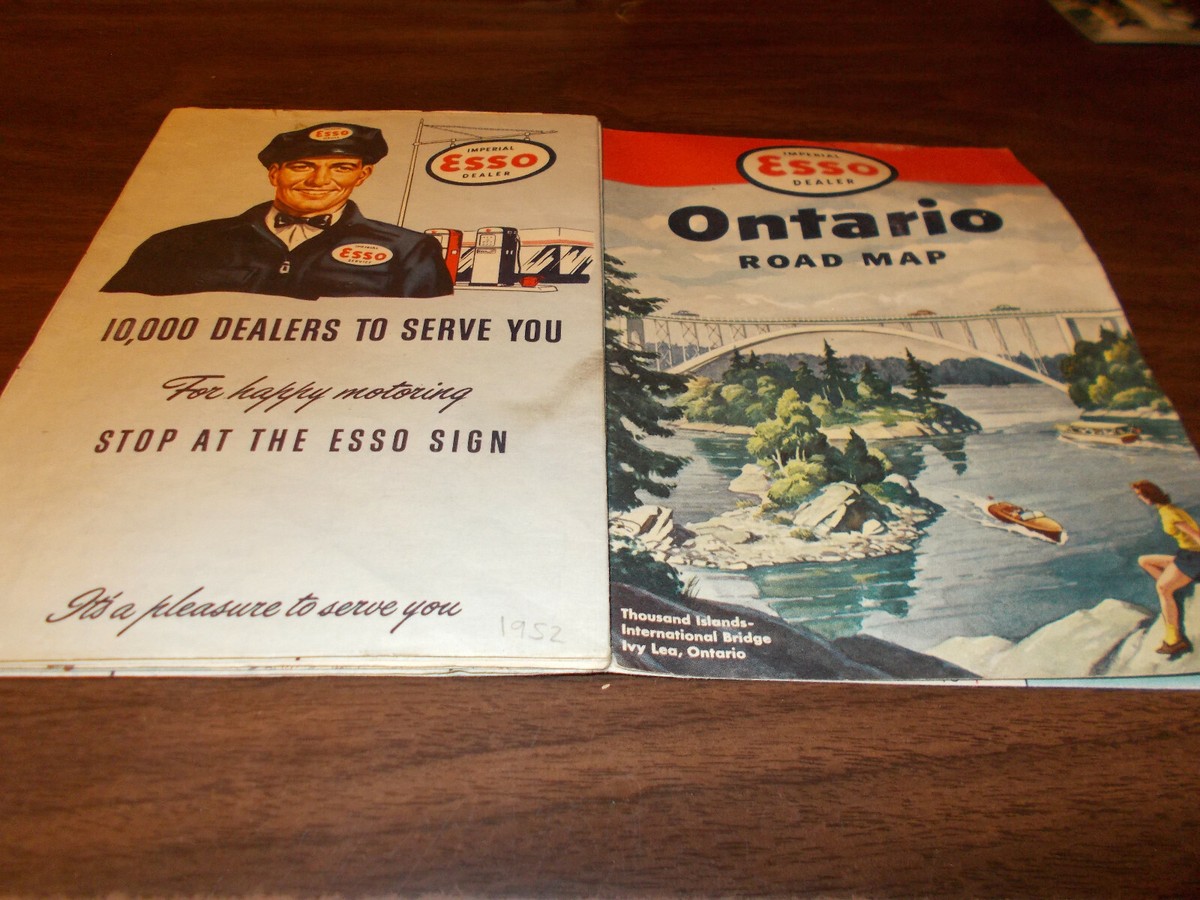 1952 Esso Ontario Vintage Road Map / Nice Cover: Thousand Islands