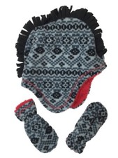 ABG Infant  Toddler Boys Black  Gray Mohwak Trapper Hat  Mittens Set 2T-4T