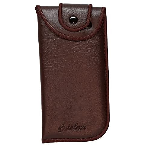 Vertical Button Snap Belt Loop Eyeglass Case Men Women PU Leather Brown