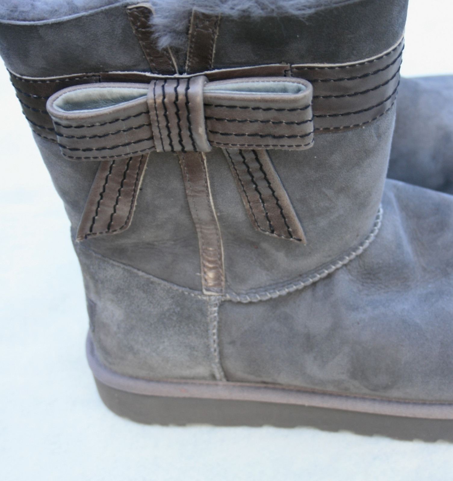 UGG Josette Leather Shearling Bow-Band Boot, Gray/Grey Womens US 11/EU 42/UK 9.5 image 3