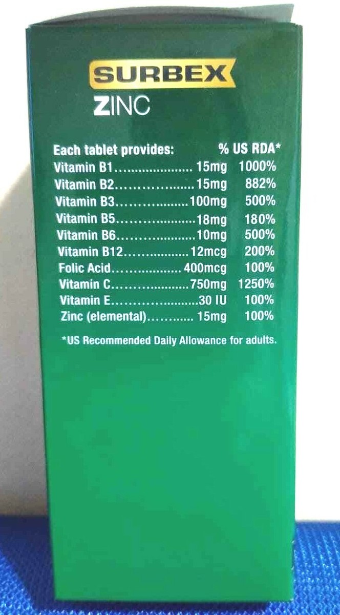 SURBEX ZINC Multivitamin, Folic Acid with Zinc Mineral 60's X 2