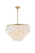 Chandelier Brass Pendant Shell Shade Dining Room Kitchen Island 6 Light 25"