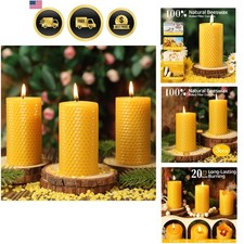 Beeswax Pillar Candles 3 Pack Long Burn Unsce...