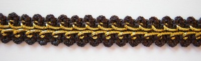 6 Yds. Vintage Conso Brown/Gold Metallic 9/16'' Gimp Braid Sewing Trim BR-144
