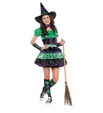 Wicked Cool Witch Women Junior Costume Medium 7-9 with Accessories