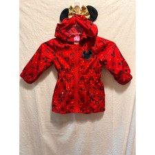 Disney Minnie Mouse Toddler Girls Red Hooded Windbreaker Jacket Ears Bow 2T