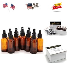 12, Amber, 1 oz Glass Bottles, with Glass Eye Droppers, 12 count pack of 12